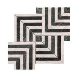 Carrara White and Verde Green Geometric Marble Mosaic Tiles-BJTiles