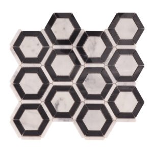 Carrara White and Black Hexagon Geometric Marble Mosaic Tiles-BJTiles