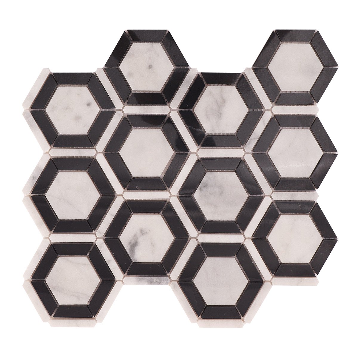 Carrara White and Black Hexagon Geometric Marble Mosaic Tiles-BJTiles