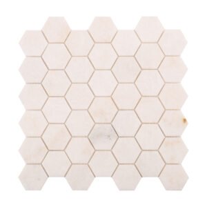 Obverse side of crystal white hexagon marble mosaic tiles