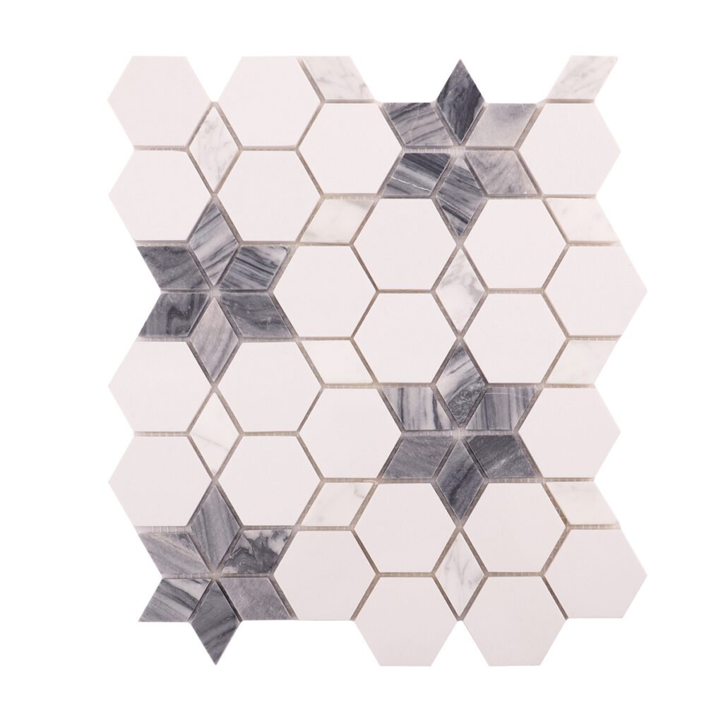 Mosaico de mármol – blanco / gris, floral — BJ-7204827CEE4D
