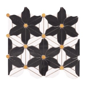Obverse side of black and white flower marble mosaic tiles