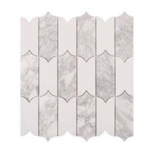 Obverse side of Carrara white natural stone mosaic tiles