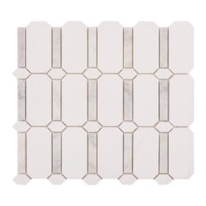 Obverse side of white octagon marble mosaic tiles