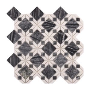 Obverse side of Floral Pattern Gray and White Marble Mosaic Tiles