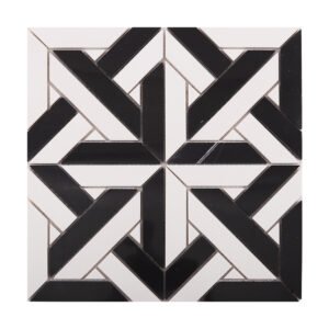 Obverse view of White and Black Geometrica polished marble mosaic tiles