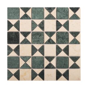 Obverse side of Natural Marble Green and Beige Mosaic Tiles