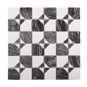 Obverse side of Gray & White Thassos Natural Marble Mosaic Tiles