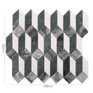 Piastrelle a mosaico in marmo – bianco / verde, allungato