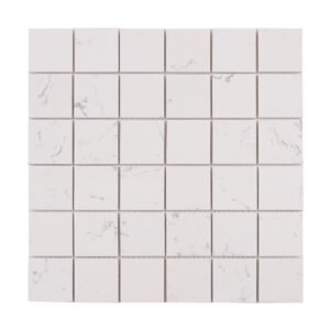 Front view of White Square Polished Marble Mosaic Tiles
