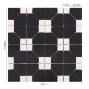 Piastrelle a mosaico in marmo – bianco / nero, ottagonale, a motivi geometrici