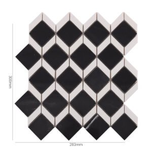Marmormosaikfliesen – Weiß / Schwarz, Quadrate, geometrisches Muster – BJ-0400B6E1E66F