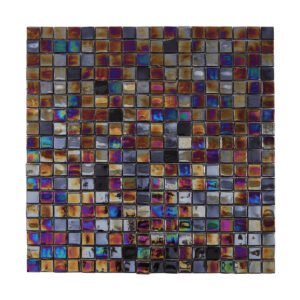 Black Iridescent Square Mosaic Tile, front-facing detail