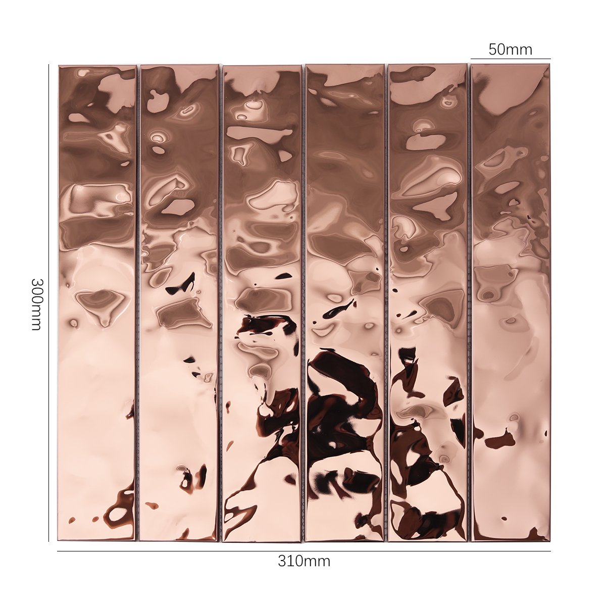 Rose Gold Stainless Steel Brick Mosaic Tiles, back side with fold visible