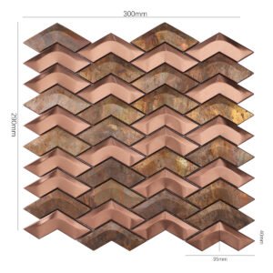 Mosaïque en acier inoxydable – cuivre, motif chevron, 3D