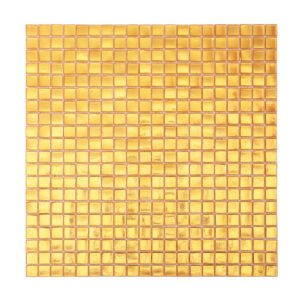 Glossy Gold Square Glass Mosaic Tile, obverse view, reflective and vibrant