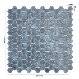 Glasmosaikfliesen – Marineblau, Sechsecke, für Fliesenspiegel