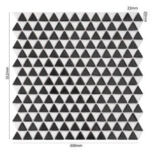 Piastrelle a mosaico in vetro – bianco / nero, triangolare, per pavimenti
