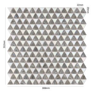 Piastrelle a mosaico in vetro – bianco / grigio, a scacchiera, triangolare, iridescente