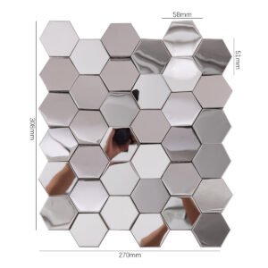 Silverfärgad sexkantig 3D-mosaikplatta i rostfritt stål med spegelfinish för vägg
