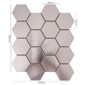 Piastrelle a mosaico in acciaio inossidabile – argentato, esagonale, spazzolato – BJ-3F8EFCCC3C2A
