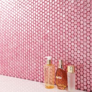Piastrelle a mosaico in vetro – rosa, tondo piccolo, rotondo, lucido, per pareti