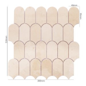 Mosaïque en marbre – beige, motif écailles, format allongé