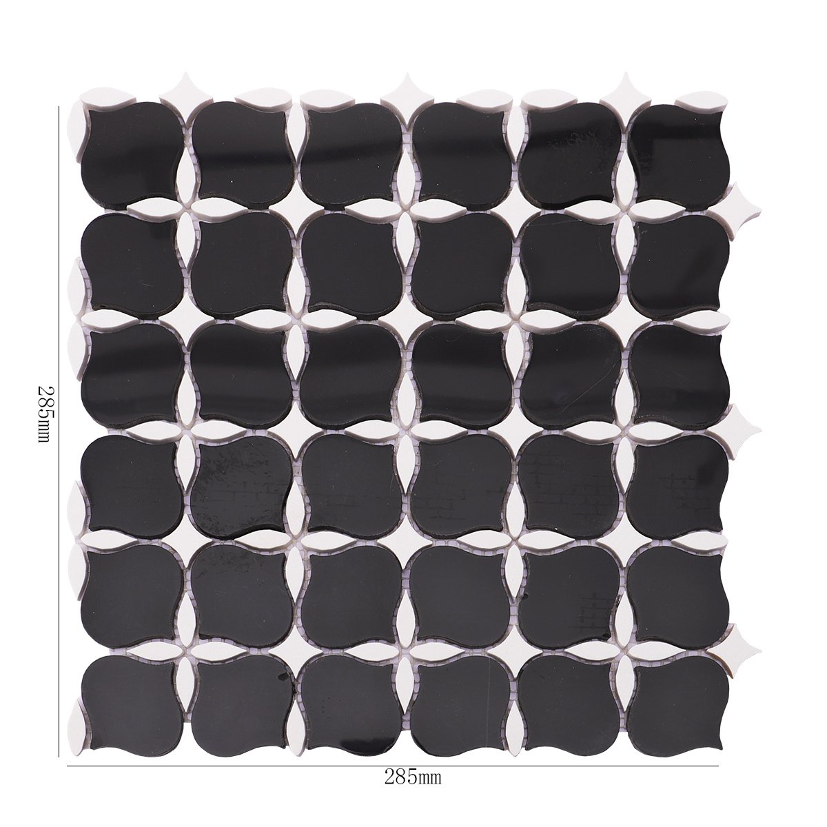 Black and white stone mosaic tile sheet with sides