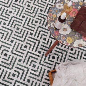 Piastrelle a mosaico in marmo – Verde, Carrara, bianco / verde, a motivi geometrici