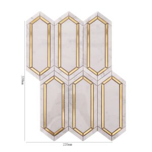 Mosaïque en marbre – Carrara, blanc / doré, format oblong
