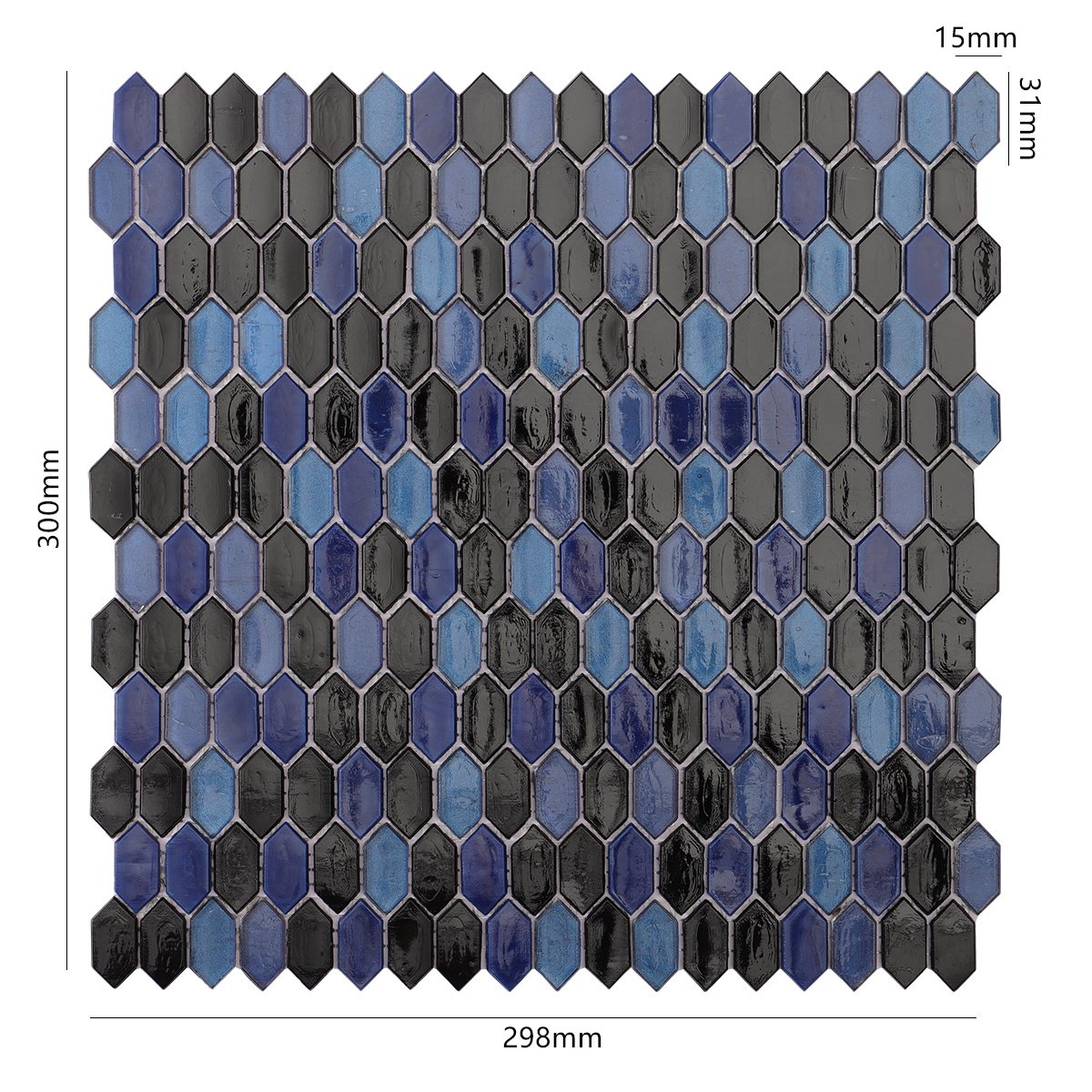 Navy Blue Mosaic Picket Tiles Size