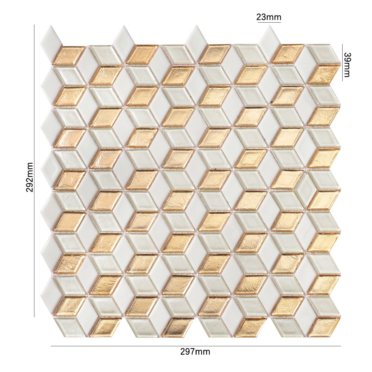Gold White Hexgonal Diamond Glass Mosaic Tiles