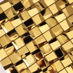 Mosaico de acero inoxidable – dorado, cuadrado, 3D, brillante