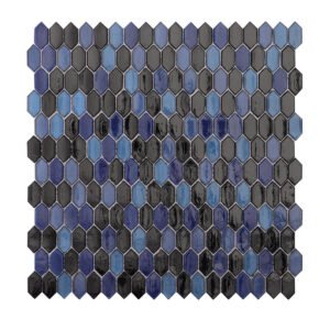 Navy Blue Mixed Glass Mosaic Picket Tiles With Bathroom Wall