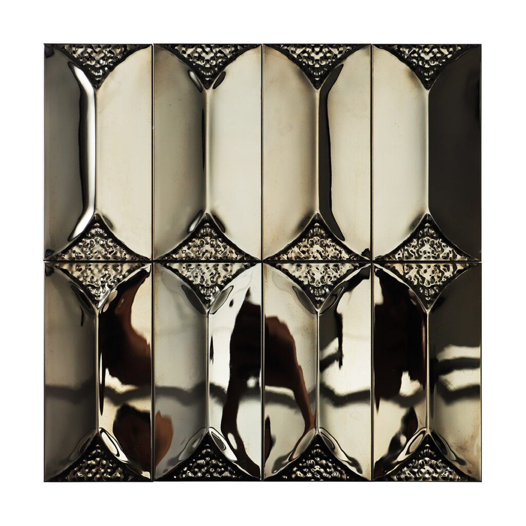 Metallmosaikfliesen – Schwarz, Rechtecke, Spiegeloptik, 3D-Struktur