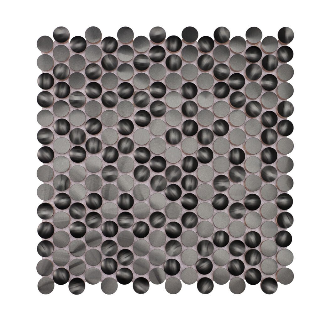Metallmosaikfliesen – Schwarz, kleine Rundformen, Rundformen, 3D-Struktur