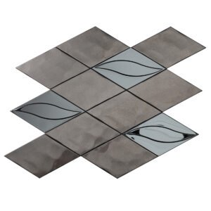 Obverse side of black metal stainless steel diamond mosaic tiles.
