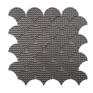 Obverse side of black metal fish scale pattern mosaic tiles.