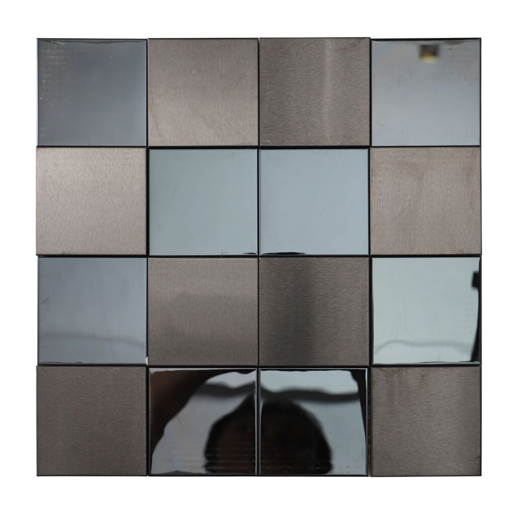 Mosaikfliesen aus Edelstahl – Schwarz, Quadrate, 3D-Struktur
