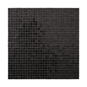Obverse side of black square glass tiny mosaic tiles 10mm x 10mm.