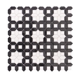 Black and White Picket with Square Basket Weave Mosaic Tiles