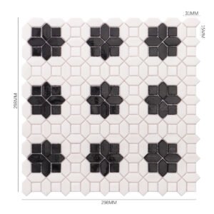 Piastrelle a mosaico in vetro – bianco / nero, allungato