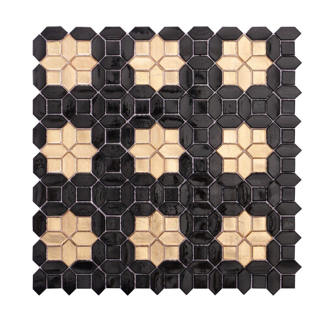 Glasmosaikfliesen – Schwarz / Goldfarben, Quadrate