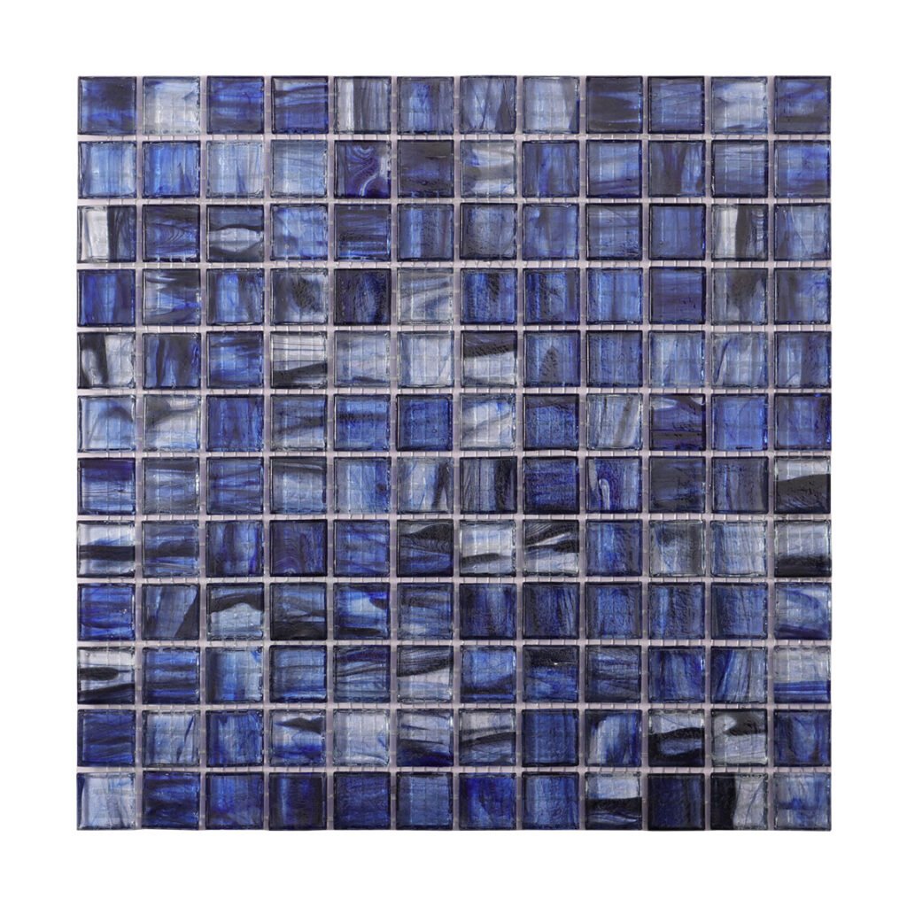 Brændt glasmosaik i gennemskinnelig marineblå, 23 × 23 mm