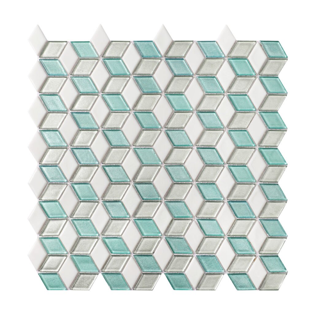 Mosaikfliesen – Hellblau / Grün, Rauten, 3D-Struktur