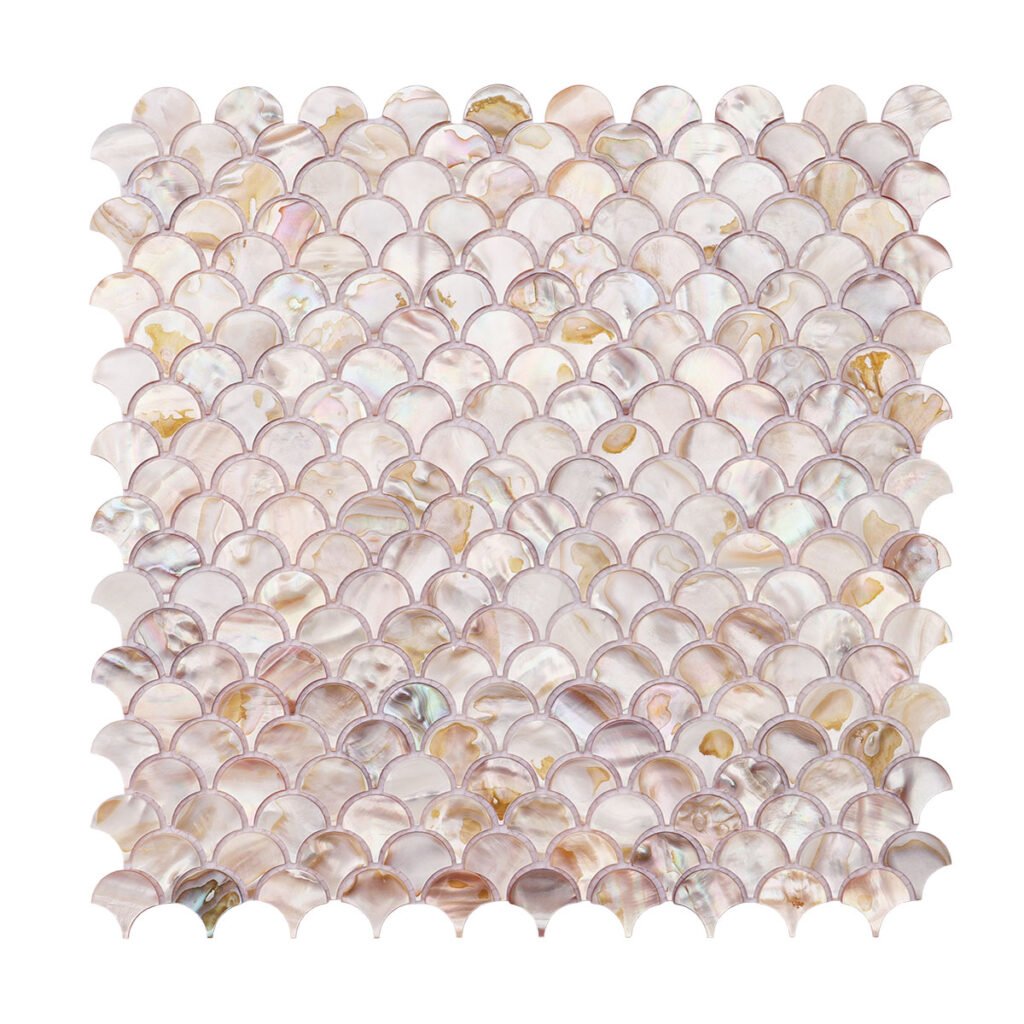 Mosaïque en nacre – motif écailles, pour douche