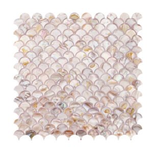 Sheet of mother of pearl fish scale tiles showing obverse side