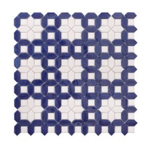 Blue and White Glass Mosaic Tiles - Picket and Square Design