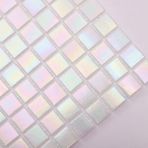 Piastrelle a mosaico in vetro – bianco, quadrato, iridescente – BJ-36B7A7F7CFE8