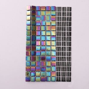Mosaico de vidrio – multicolor, cuadrado, iridiscente, para salpicadero
